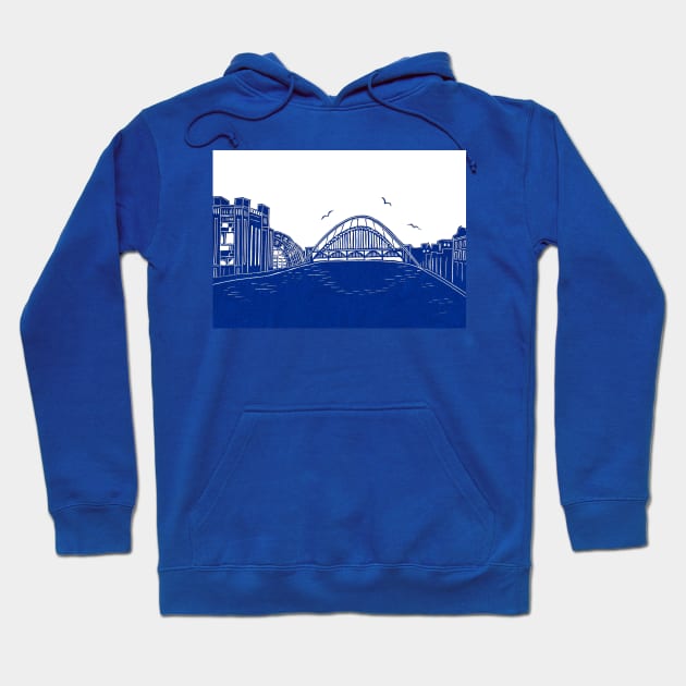 Newcastle Gateshead Quayside Linocut | Tyne Bridge | Baltic Arts | Sage Hoodie by Maddybennettart